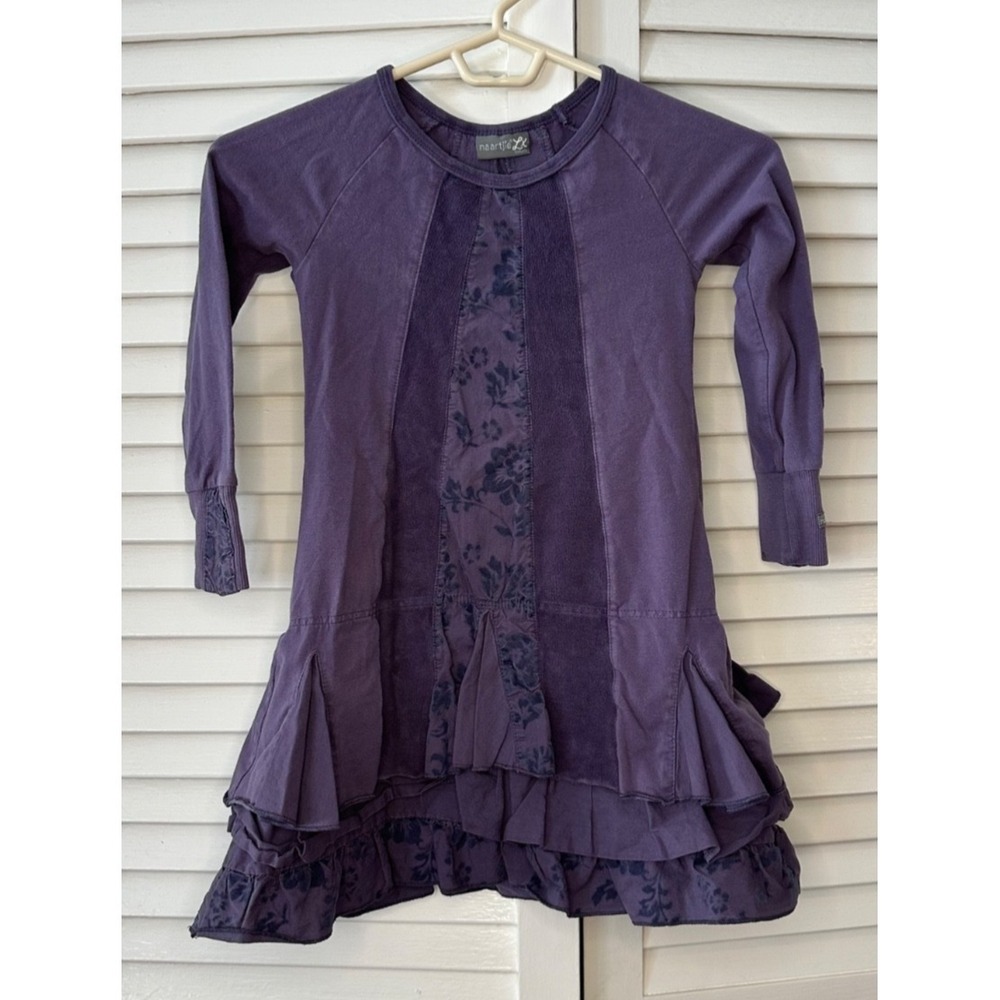 Naartjie LX Size 5Y Purple Velour Ruffled Tiered Long Sleeve Dress